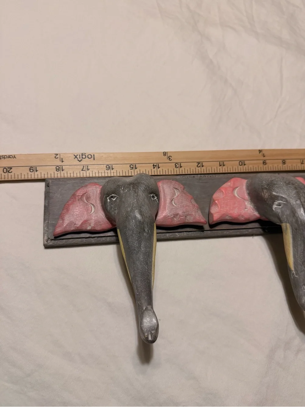 Handcrafted Elephant Wall Hook - Gray and Pink